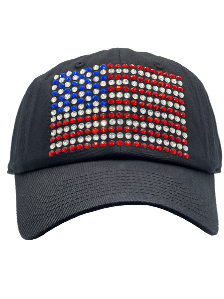 AMERICAN FLAG IN RWB CRYSTALS CAP
