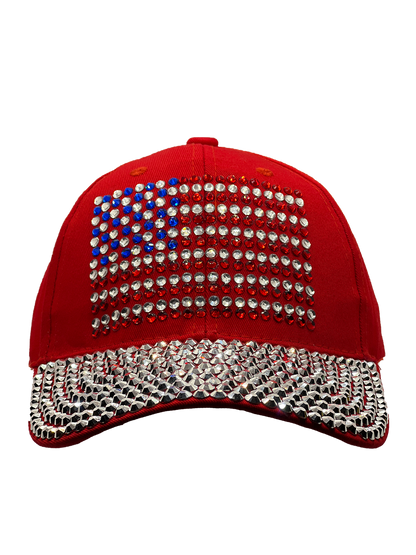 AMERICAN FLAG IN RWB CRYSTALS CAP