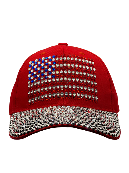 AMERICAN FLAG IN RWB CRYSTALS CAP