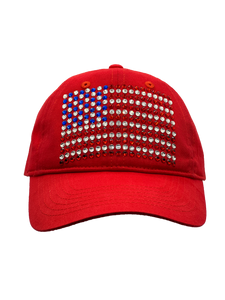 AMERICAN FLAG IN RWB CRYSTALS CAP