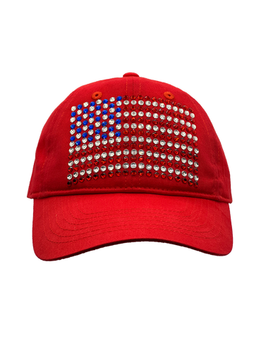 AMERICAN FLAG IN RWB CRYSTALS CAP