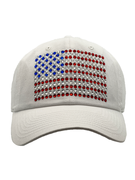 AMERICAN FLAG IN RWB CRYSTALS CAP