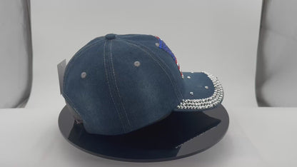 Crystallized American Flag Cap - Blue