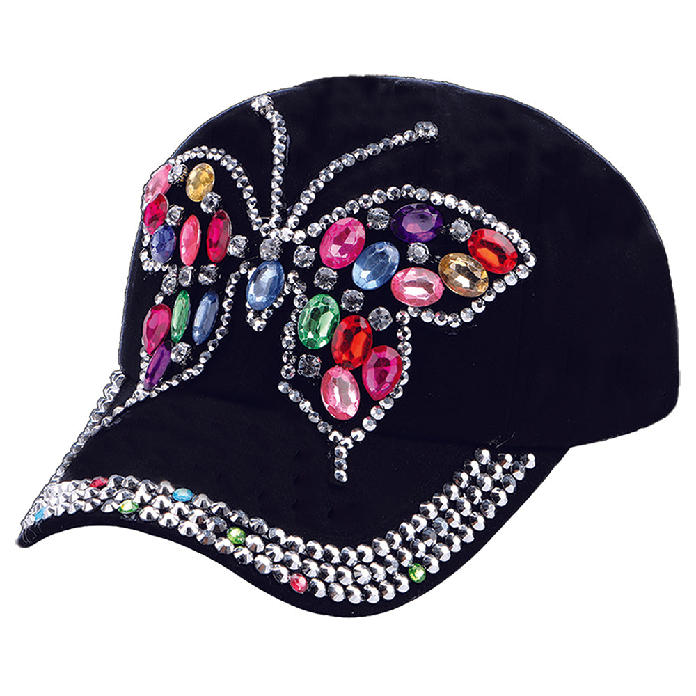 Butterfly Multi-Colored Stones Cap