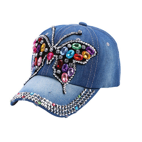 Butterfly Multi-Colored Stones Cap