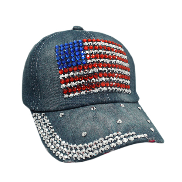 Crystallized American Flag Cap - Blue