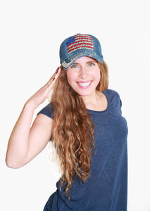 Crystallized American Flag Cap - Blue